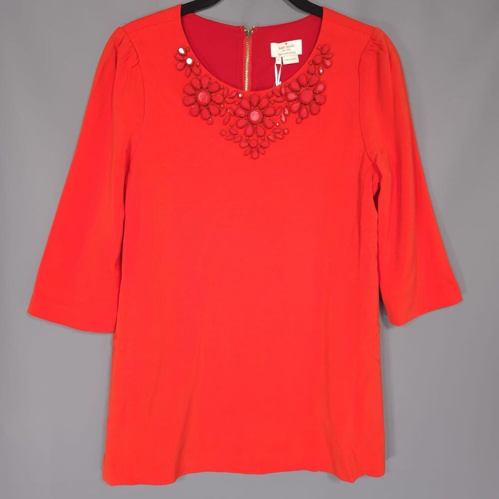 Kate Spade NEW Vanessa Top Size 4 Orange Gemstone Neckline Carnelian NJMU1995